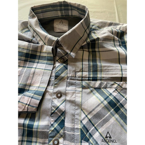 Men's Ascend Gray Plaid‎ Snap-Down Gray & Blue Shirt- Size XL